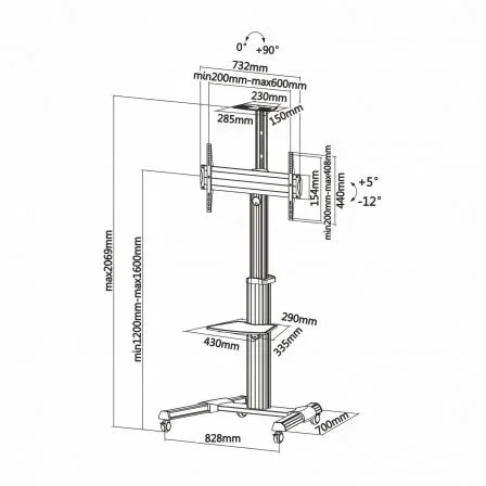 Aisens FT70TRE-037 Soporte de Suelo con Ruedas para TV de 37-70 pulgadas